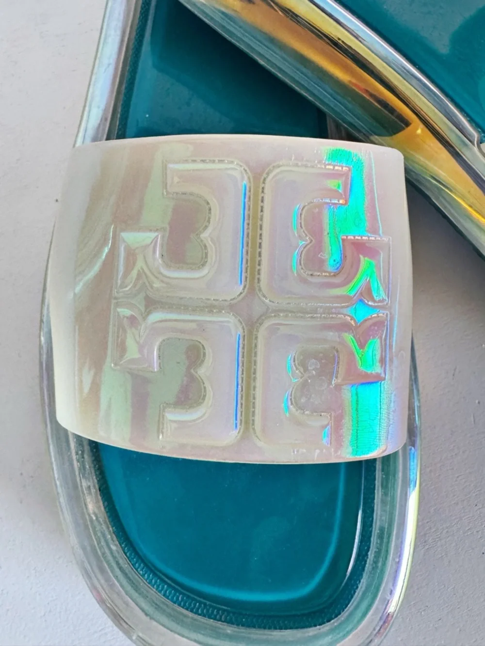 Nice Tory Burch Bubble Jelly Slides Size 9 Teal & White Iridescent